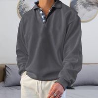 Polo sweat-shirt homme à col V, coupe ample, à carreaux et patchwork, manches longues, collection automne, best-seller