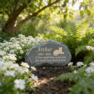 Lápida Conmemorativa Personalizada para Gatos con Placa Grabada, Silueta de Gato Dorada, Regalo para Pérdida de Mascota, Decoración de Jardín, Recuerdo de Condolencias - Product Image 1