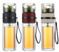 Bouteille d'eau en verre borosilicate à double paroi de 13 oz avec infuseur à thé, anti-fuite, isolée, pour les voyages et le bureau