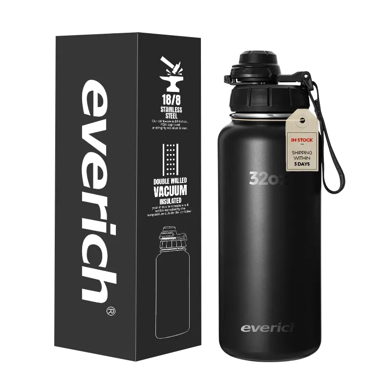 Frasco de vacío deportivo de acero inoxidable con aislamiento de doble pared con recubrimiento en polvo de 32oz Botella de agua para gimnasio con logotipo personalizado