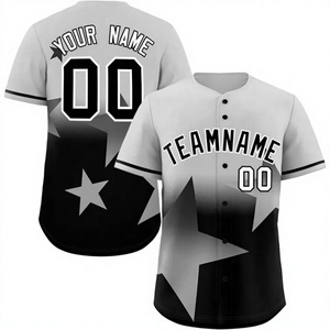 Maillot de baseball personnalisé avec impression du nom de l'équipe, sublimé, boutonné, unisexe, adulte, manches courtes, blanc, noir, design étoile - Product Image 6