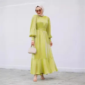 2024 new solid color ruffled hem design with long-sleeved temperament fashion dress Women's abayas Sale abaya online