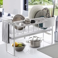 Égouttoir à vaisselle en métal pour évier de cuisine, type sur pied, pour comptoir domestique, multifonctionnel, double couche, mobile, à fixation par perçage