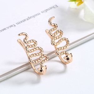 Pendientes de Serpiente Chapados en Oro para Niñas, Modernos, Vintage, de Metal Trenzado, con Clip, Sin Perforación, con Circonita - Product Image 2