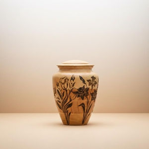 Buy <b>Keepsake</b> Cremation Urn with Round Shaped Polished Surface Antique Style Wooden Crafted Human <b>Ash</b> Cremation Urn - Product Image 1