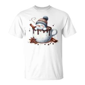 T-shirt unisexe avec bonhomme de neige au chocolat chaud de Noël, taille adulte S M L XL XXL - Product Image 1