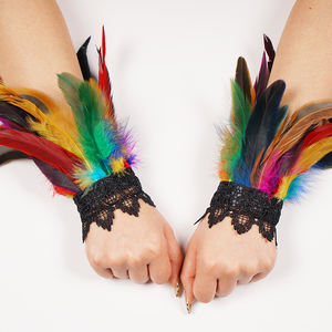 Bracelets de poignet en plumes confortables, paire de gants en dentelle florale gothique, bracelets de poignet en plumes, unisexe pour fête cosplay - Product Image 4