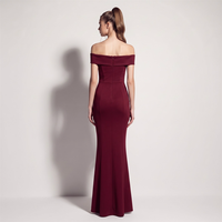 35688 #   Robe de soirée en satin à épaules dénudées avec fleurs 3D et fente haute, collection 2026