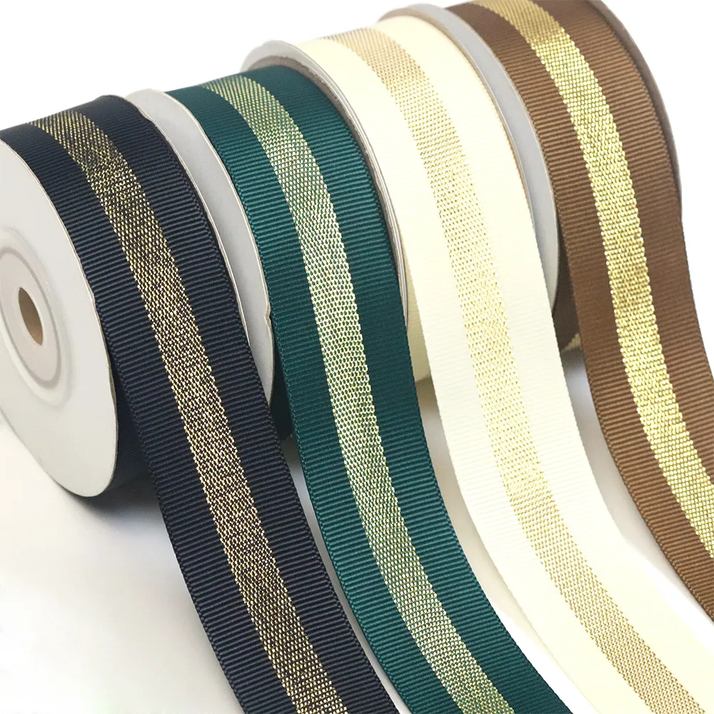 Manufacturer luxury custom double face stripe woven grosgrain ribbon for gift wrapping