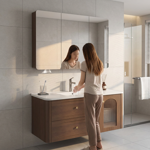 ตู้วางอ่างล้างหน้าแบบแขวนผนังสไตล์อเมริกัน วัสดุไม้แบบเรียบง่ายสำหรับโรงแรม ขนาดเล็ก กันน้ำ พร้อมอ่างล้างหน้า - Product Image 2