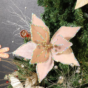 ขายร้อนที่ละเอียดอ่อน Navidad คริสต์มาส Sante สีเขียวตกแต่งต้นคริสต์มาสสีชมพู Poinsettia ดอกไม้ 2025 รายการคริสต์มาส - Product Image 4