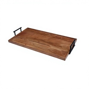 Superior Quality Wooden Serving Tray With <b>Black</b> Handles Customized Size And Shape <b>Coffee</b> Food Tray At Cheapest Prices - Product Image 1