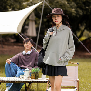 เสื้อฮู้ดโอเวอร์ไซส์แบบยูนิเซ็กซ์ สีพื้น ผ้าฝ้าย สวมใส่สบายๆ สำหรับฤดูใบไม้ร่วง แบบถัก ระบายอากาศได้ดี มีกระเป๋า - Product Image 2