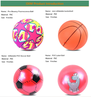 Usine directe conception colorée 22cm paillettes gonflable Pvc rebond ballon de football enfants lumineux jouet balle pour la lumière