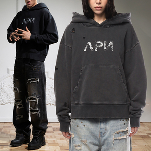 Sudadera con Capucha KingSen de Invierno Unisex, 100% Algodón, Lavado Ácido, Bordada, Transpirable, Estilo Vintage Hip Hop, Holgada, para Hombre - Product Image 1