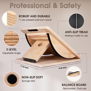 Tabla de estiramiento de madera, pedal inclinado, entrenamiento de yoga, estirador de pantorrillas, estirador de pies ajustable para ejercicio en casa - Product Image 3