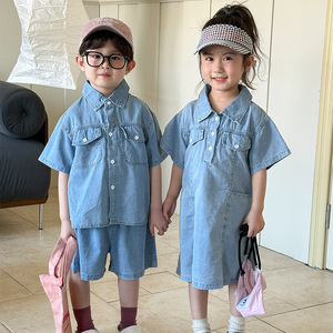 Enfants été Denim bébé costume pour garçons 2025 nouveau Style bébé filles robes décontracté frères <span class=keywords><strong>et</strong></span> soeur tenues - Product Image 3