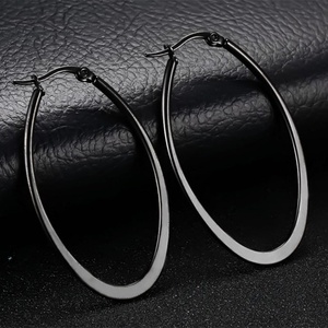 Hoop Earrings <b>Black</b> <b>Polished</b> Stainless Steel Fashion 2019 Women XR Jewelry Round Claw Setting Large Coloured Xrej11b CN;GUA - Product Image 5