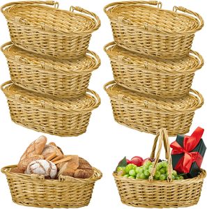 Giỏ đan hình oval bằng liễu JY có tay cầm, hình tròn, trống, dùng để thu hoạch, làm quà tặng vườn hoa, giỏ quà Giáng sinh - Product Image 1