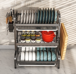 Égouttoir à vaisselle de cuisine multifonctionnel avec planche à découper et <span class=keywords><strong>rangement</strong></span> <span class=keywords><strong>pour</strong></span> <span class=keywords><strong>couteaux</strong></span> - Organisateur de comptoir peu encombrant - Product Image 4