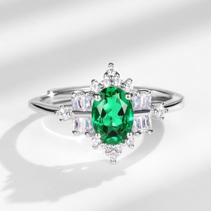 925 <b>silver</b> cultivated <b>emerald</b> <b>ring</b>, high-end jewelry gift - Product Image 2