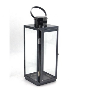 Decorazione di cerimonia nuziale di Metallo Nero di Alta Qualità Lucido Decorativo Candela di Vetro In Acciaio Inox <span class=keywords><strong>Giardino</strong></span> Lanterna - Product Image 1