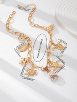Chaîne à maillons tendance pour femme avec pendentif soleil, breloques étoile de mer et coquillage, style vacances, idéale pour la plage et les voyages, bijoux d'été