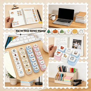 Ensemble de tampons personnalisés Kawaii pour journal, <span class=keywords><strong>6</strong></span> en 1, <span class=keywords><strong>tampon</strong></span> multifonction pour projets créatifs - Product Image 4