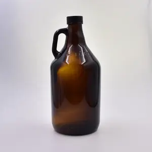 Conteneur de vin en ambre, bocaux de vin, de grande capacité, 50 pièces, demi-gallons 64 oz, bière growler, bouteille de liqueur avec poignée