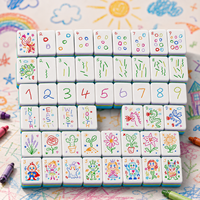Jeu de Mahjong Style Crayon de Crayonnière, Tuiles en Acrylique Imprimées à la Main, Mignonnes, Jeu de Table, Cadeau