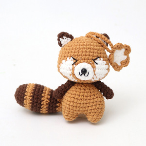 Crochet Fox Keychain Handmade Crochet Doll Key Chains Bag Hanging Accessories Knitted Plush Toy Crochet Animals Raccoon Keychain
