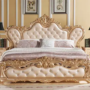 Custom Europese Dubbele Bed Luxe Bruiloft Bed Gouden Koning Bed Villa Meubels Set