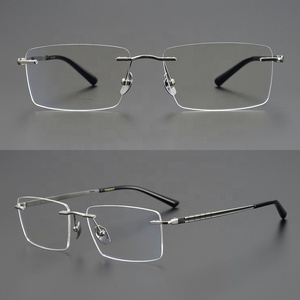 <strong>Spectacles</strong> or Optical Frames Unisex Solid Square <strong>Clear</strong> Rimless Glasses Titanium Eyeglasses for Reading - Product Image 5