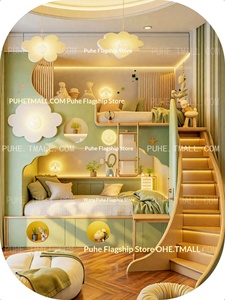 Letto a castello in legno dal design creativo per bambini, a due piani, stessa larghezza superiore e inferiore, stile foresta, per ragazzi e ragazze, con scaletta. - Product Image 5