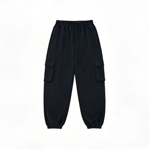 Pantalons de survêtement pour hommes avec logo personnalisé, streetwear printemps, décontracté, 100% coton, teinture unie, grandes poches, taille élastique, design plat, OEM ODM - Product Image 1