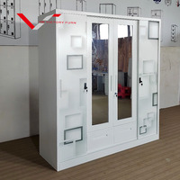 Armoire métallique sur mesure pour chambre à coucher, armoire de rangement en fer à 4 portes avec miroir