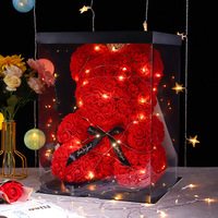 Hadiah Valentine dekorasi bunga buatan beruang mawar dengan lampu kotak beruang Teddy untuk wanita hadiah ulang tahun pacar bunga cinta