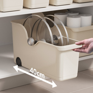 Modern Simple Design <b>Plastic</b> Rectangle Shape Kitchen Storage BoxWith <b>Wheels</b> Under-Sink Angled Storage Basket for Utensils - Product Image 2