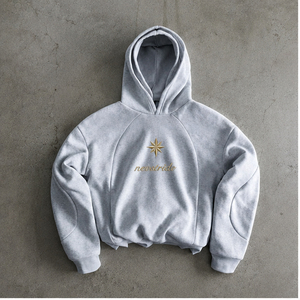 Sweat à capuche double couche OEM personnalisé en coton épais brodé, coupe oversize, avec logo étoile gris, style streetwear, pour hommes et femmes - Product Image 3