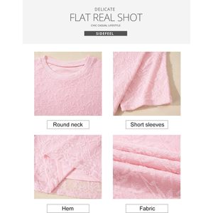 2025 femmes été 2025 hauts col rond tricot dentelle broderie décoration à la mode décontracté t-shirts solide motif lettre mince - Product Image 3