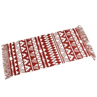 Tapis à franges en polyester-coton tissé à la machine de style nordique pour chambre à coucher, salon et entrée - Lavable en machine