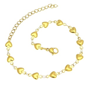 Bracelet en acier inoxydable en forme de cœur pour femme, bijoux fantaisie couleur or, à porter au quotidien, bracelet de cheville, bracelet à breloques, bijoux raffinés - Product Image 1