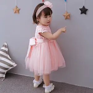 精品夏季服装公主派对新生婴儿连衣裙，带中国儿童发带