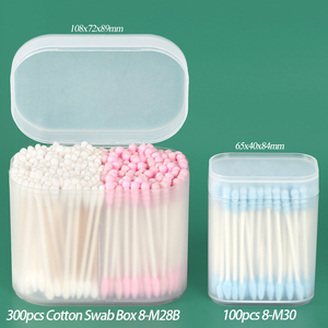 YUZMEI Boîte de 300 cotons-tiges en plastique, support pour cotons-tiges, boîte de rangement pour cotons-tiges, lingettes pour ongles, démaquillant de <span class=keywords><strong>voyage</strong></span>, étui de rangement pour tampons démaquillants - Product Image 2