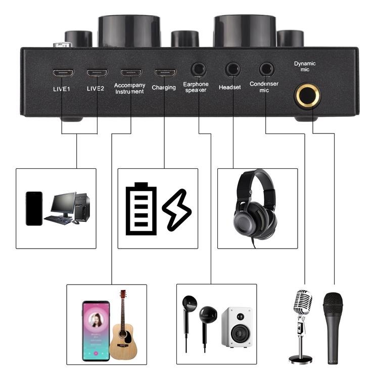 Scheda Audio V8S Con 16 Effetti Sonori E Cambiavoce – Bluetooth, 8 Modalità Divertenti, Mixer Portatile Per Karaoke E Live Streaming (Nero)