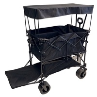Chariot pliable à double couche, capacité 440 lb, chariot utilitaire pliable avec auvent et table en aluminium pour le camping, la plage et les courses