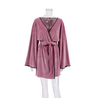 QINSI 2026 Nouvelle Robe Élégante pour Femme Automne, Peignoir Rose en Velours pour Femme, Robe de Chambre à Manches Longues en Tricot