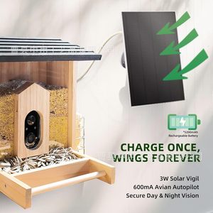 Mangeoire à oiseaux intelligente avec caméra 1080p FHD, en bois, batterie rechargeable pour l'observation et l'alimentation des oiseaux en temps réel - Product Image 2