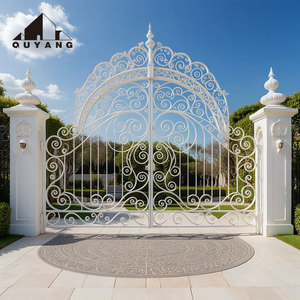 Portail double en fer forgé blanc pur de luxe, style européen, forgé à la main, pour villa, complexe hôtelier et aménagement paysager - Product Image 1