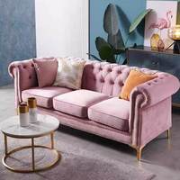Canapé trois places en U de style américain avec boutons décoratifs, en velours, design simple et postmoderne, luxe léger nordique, tendance Instagram